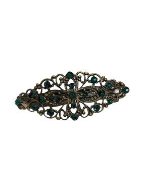 Vintage-Style Emerald Crystal Filigree Barrette FINAL PRICE DROP